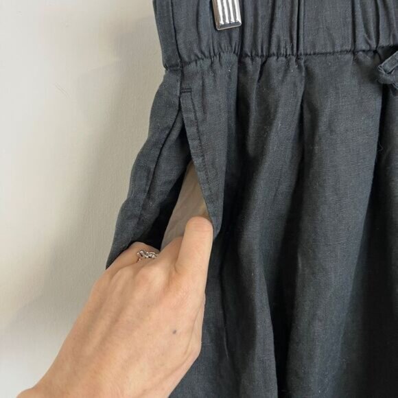 Vintage Women's Medium Black Pull on Linen Blend Cropped Pants Baggy Casual Beac - Picture 5 of 12